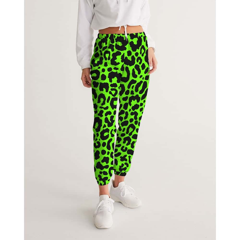 Bright Green Leopard Print Women’s Track Pants - $64.99