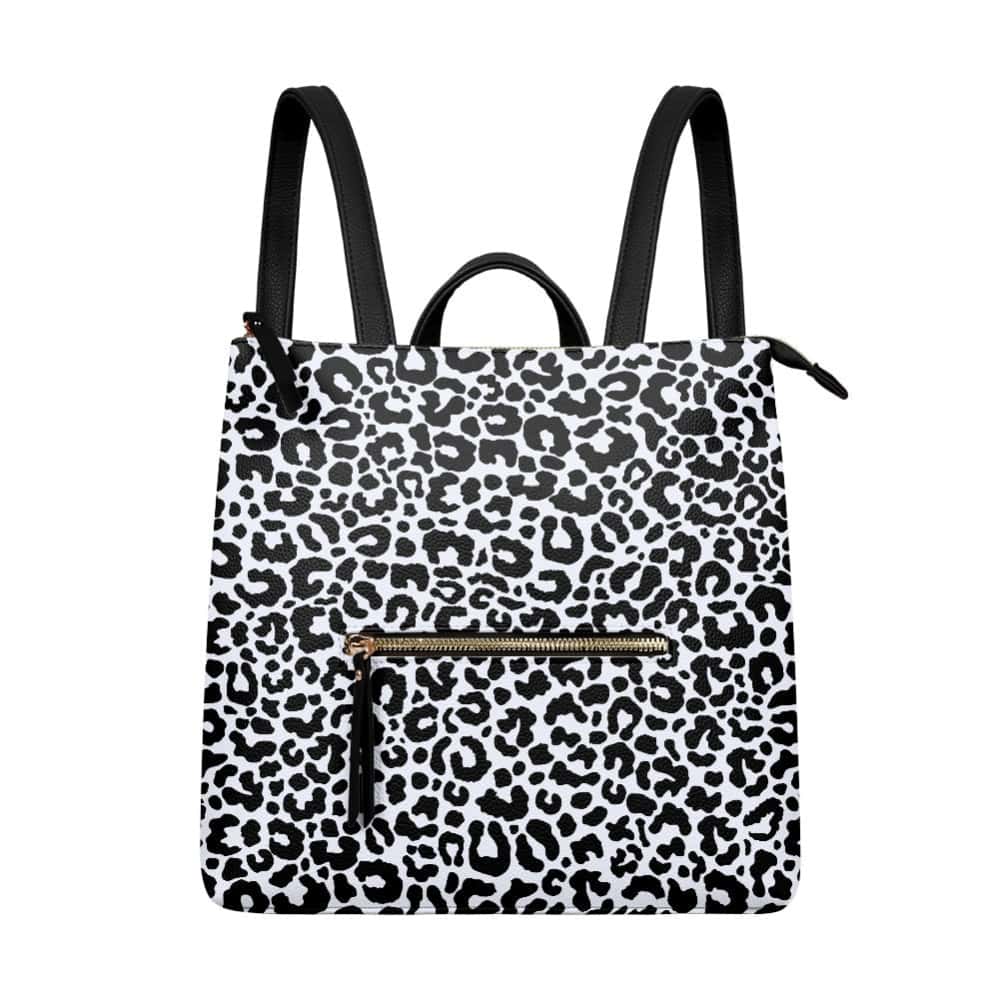 Powdered Sugar and Silver Leopard PU Leather Backpack Purse