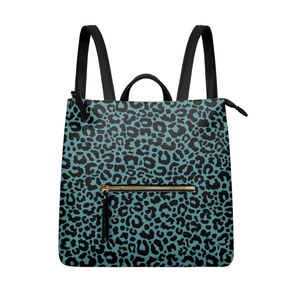Teal and Fiery Red Leopard PU Leather Backpack Purse