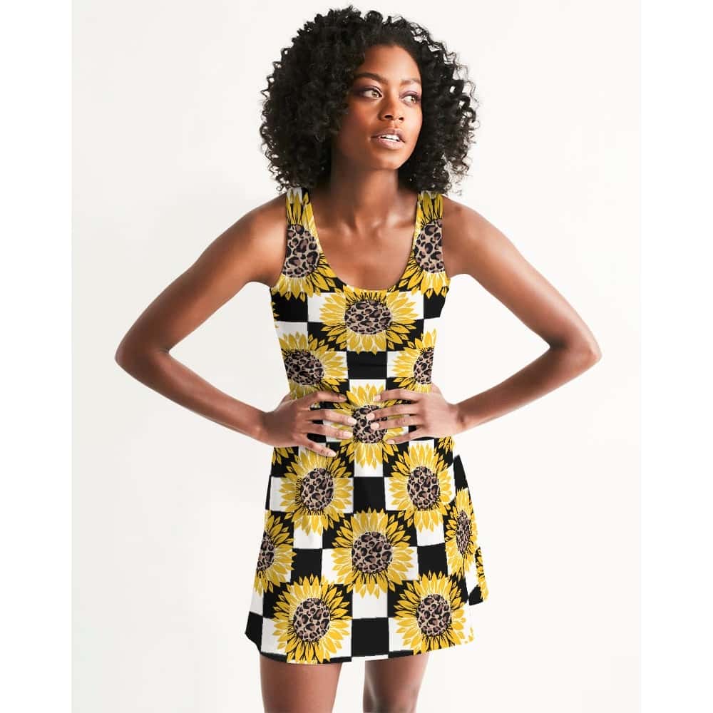 Animal Print Sunflowers and Checkers Racerback Dress