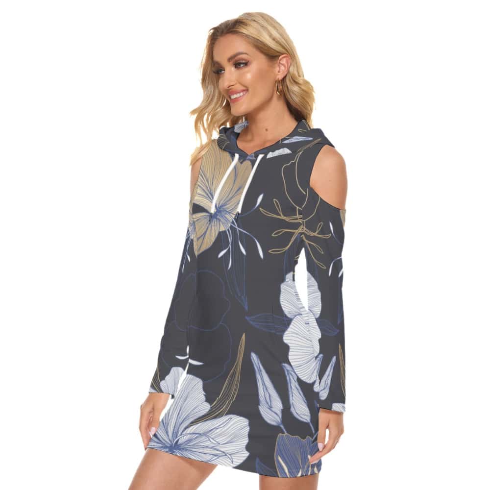 Blue and Gold Flowers Hoodie Dress - $54.99 - Free Shipping