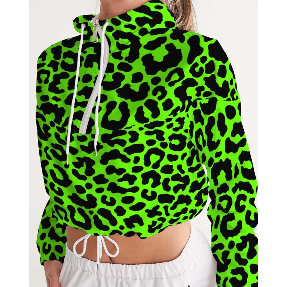 Bright Green Leopard Print Cropped Windbreaker - $64.99
