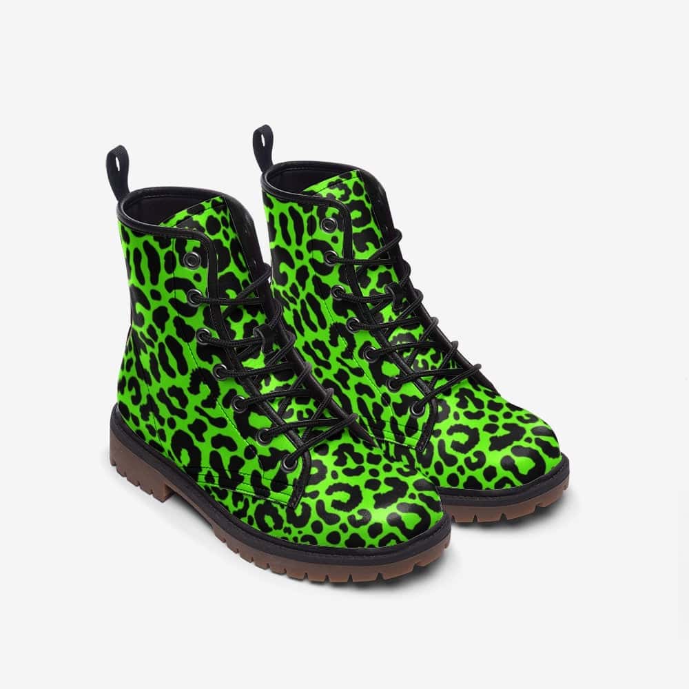 Bright Green Leopard Print Vegan Leather Boots - $99.99