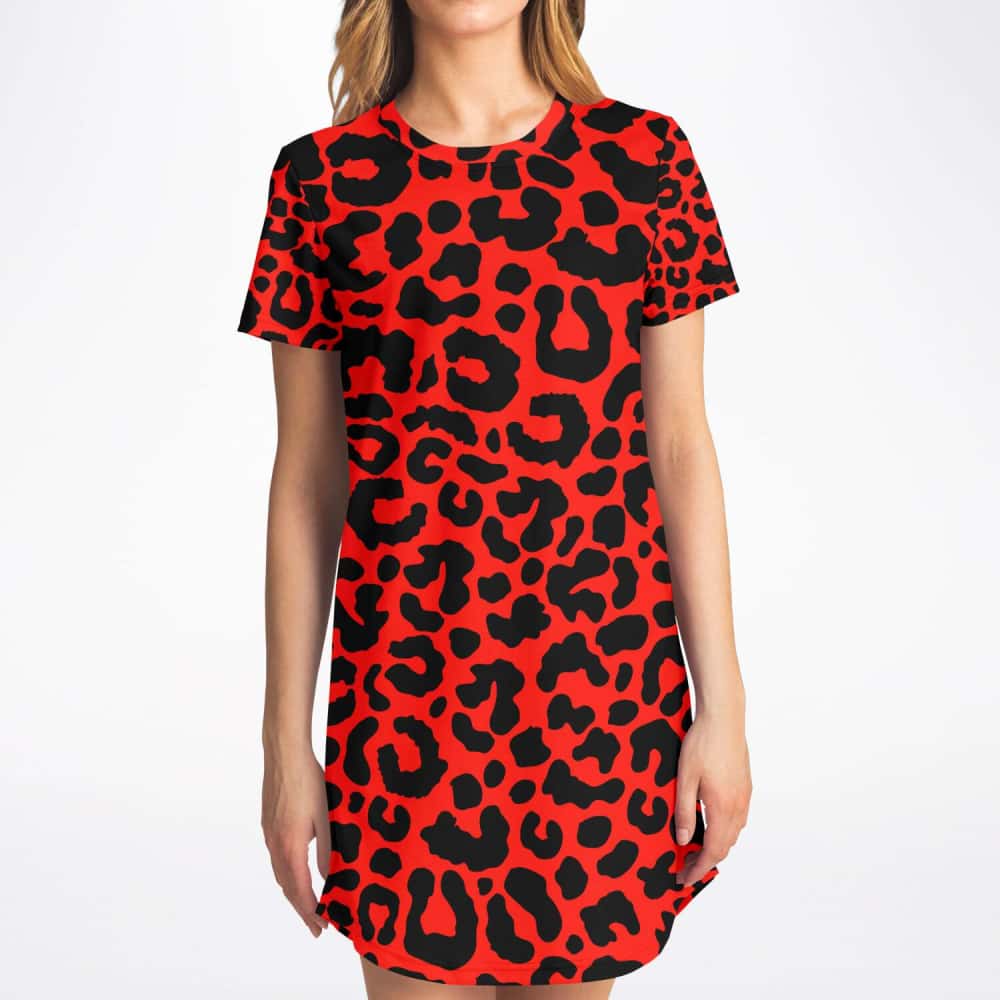 Bright Red Leopard Print T - Shirt Dress - $39.99 Free