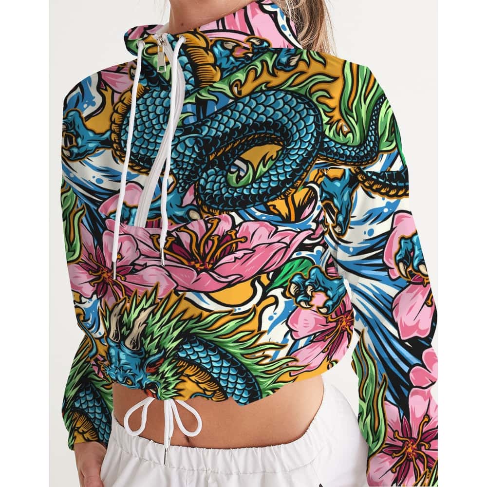 Dragons and Flowers Cropped Windbreaker - $64.99 Free