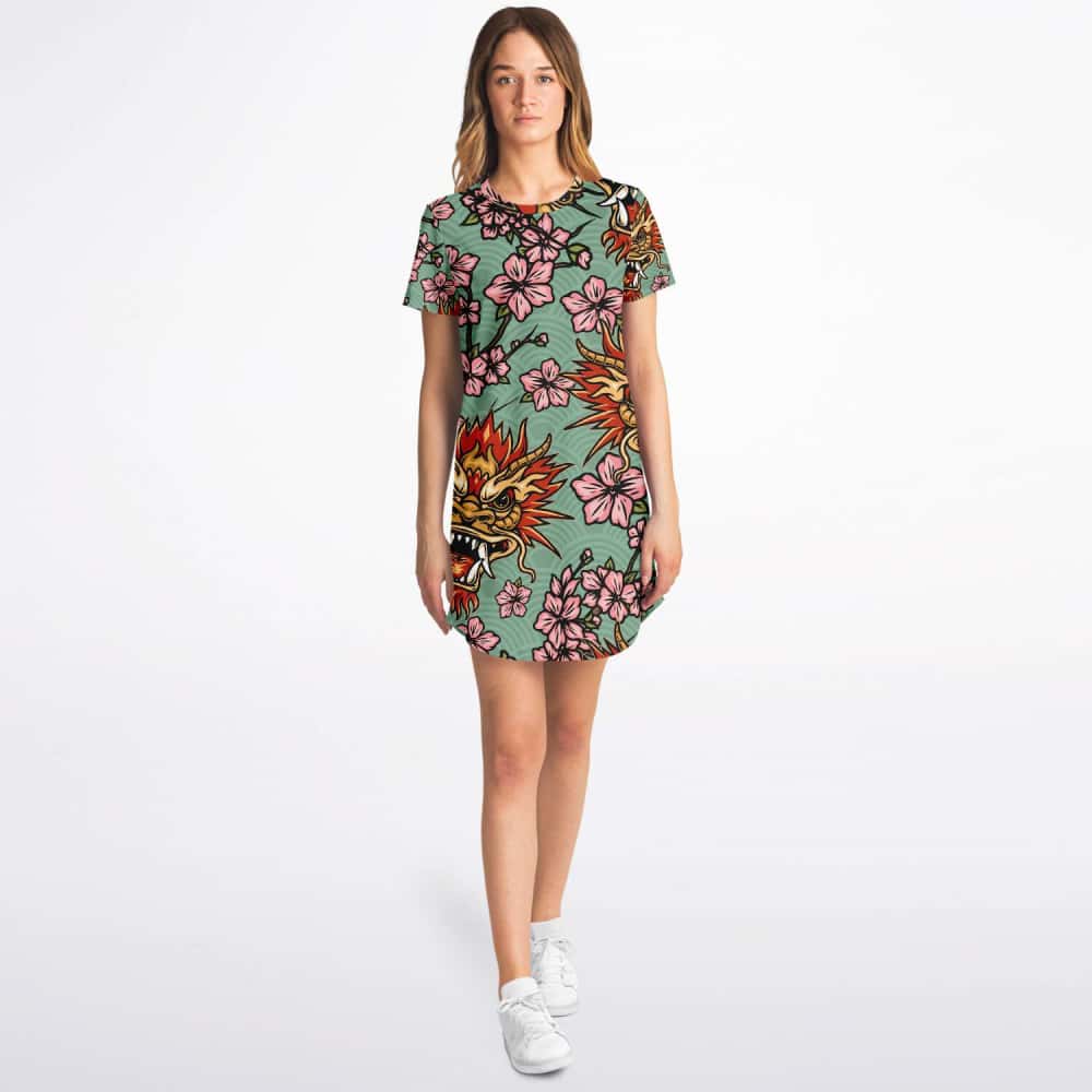 Dragons and Flowers T - Shirt Dress - $39.99 Free Shipping