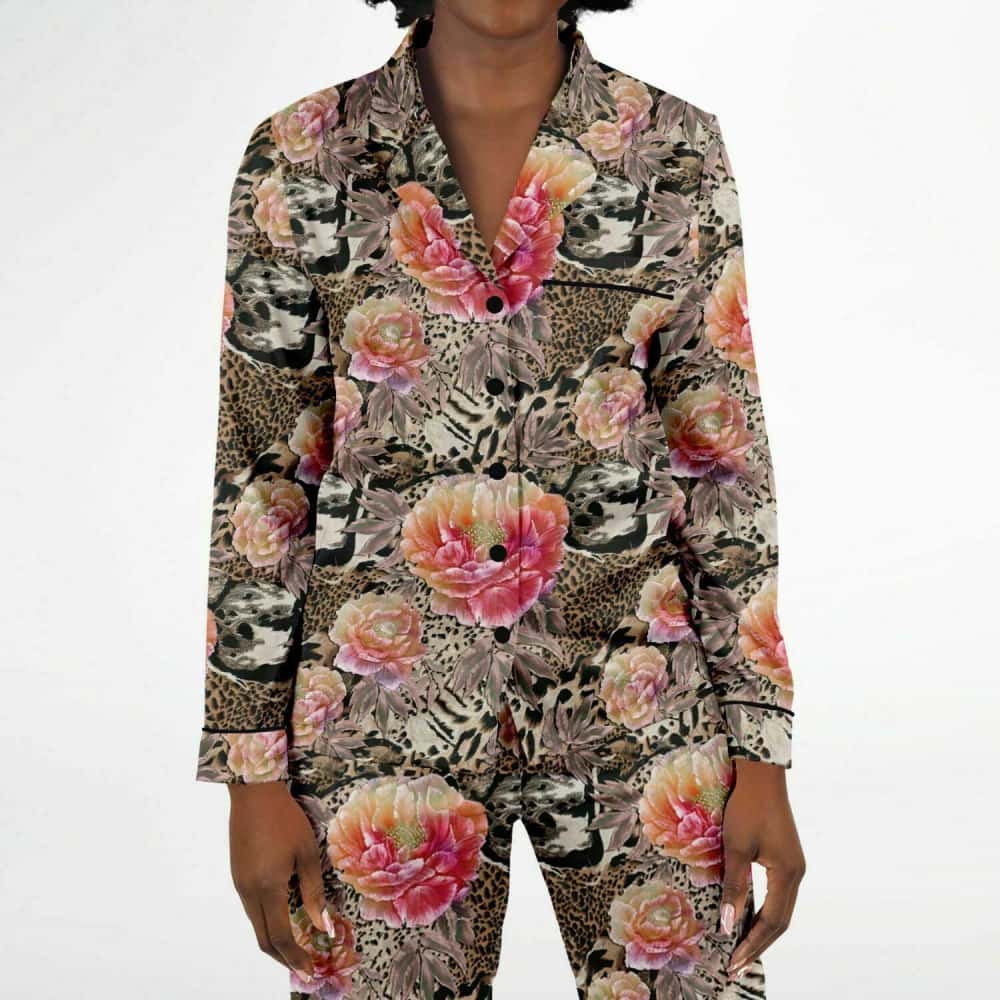 Floral And Animal Print Satin Pajamas - $84.99 Free Shipping