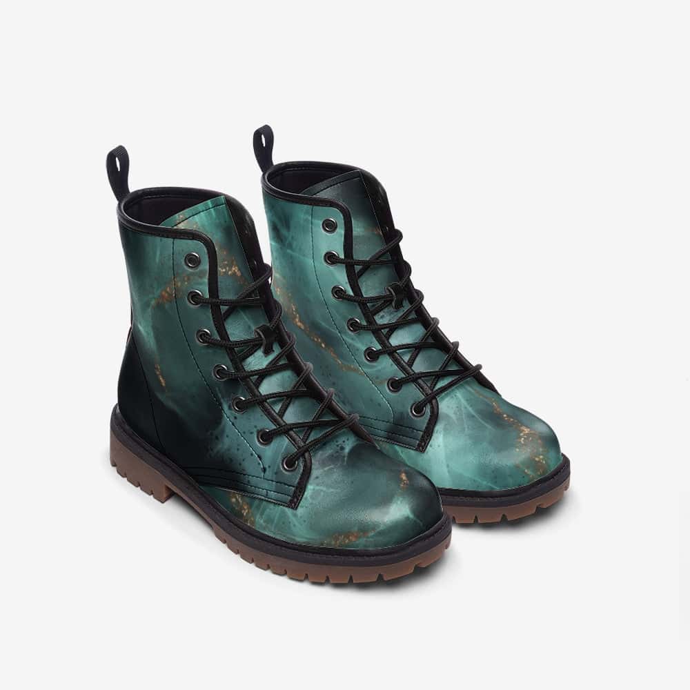 Green and Black Alcohol Ink Pattern Vegan Leather Boots