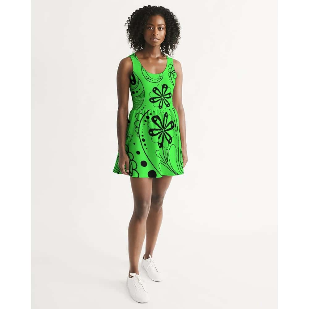Green Paisley Bandana Scoop Neck Skater Dress - $57.99 Free