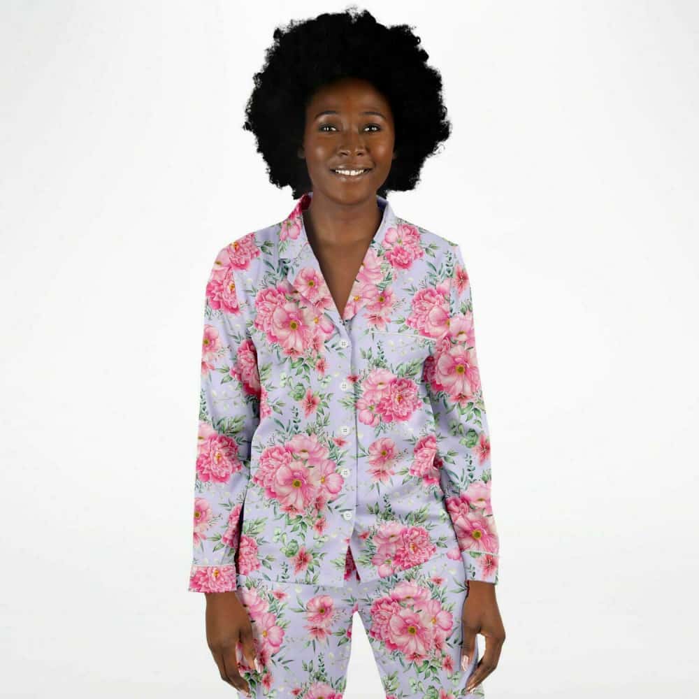 Pink Flowers Satin Pajamas - $84.99 Free Shipping