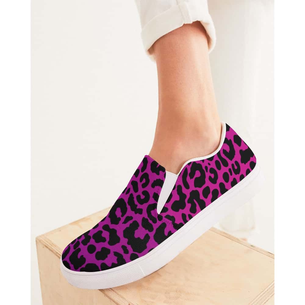 Purple and Pink Leopard Print Slip - On Canvas Shoes