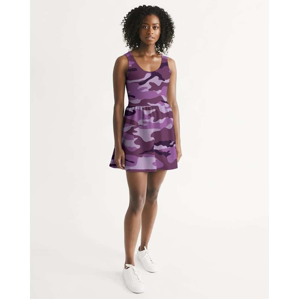Purple Camo Scoop Neck Skater Dress - $57.99 Free Shipping