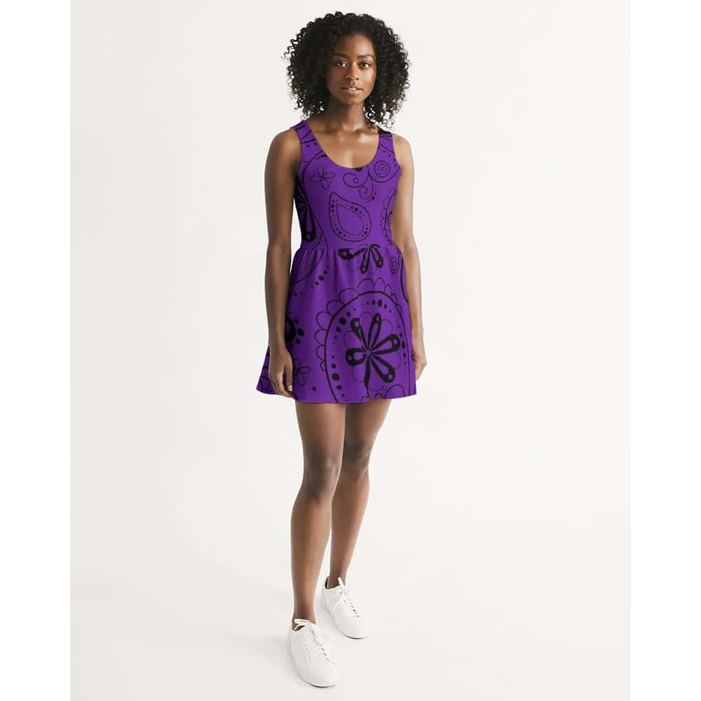 Purple Paisley Bandana Scoop Neck Skater Dress - $57.99