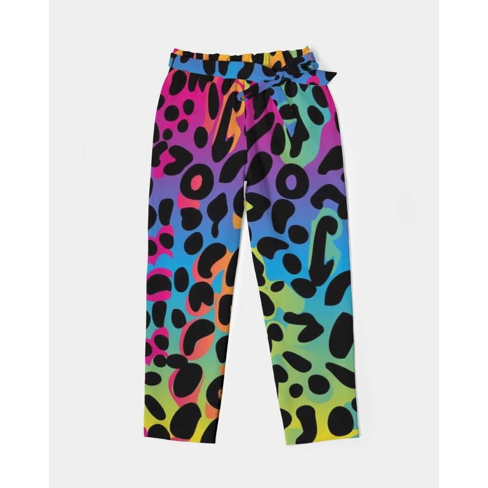 Rainbow Leopard Print Belted Tapered Pants - $58.99 Free