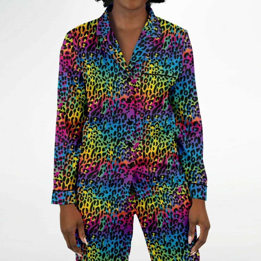 Rainbow Leopard Print Satin Pajamas - $84.99 Free Shipping