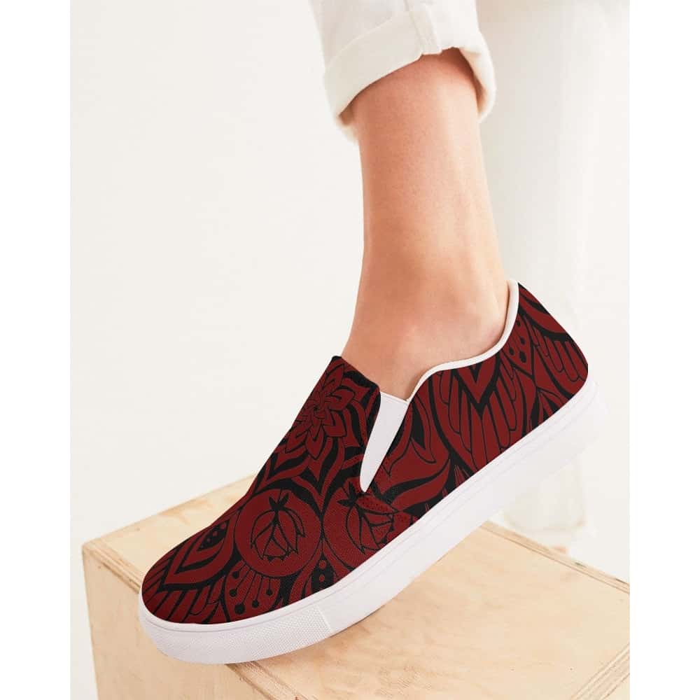 Red and Black Mandala Slip - On Canvas Shoes - $64.99 Free