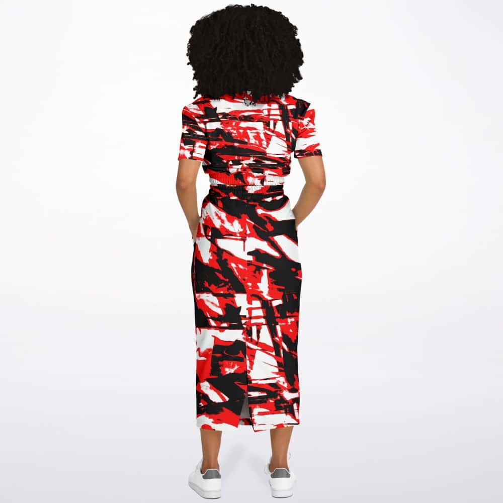 Red Fit Cropped Fashion Sweatshirt and Skirt - $104.99 Free