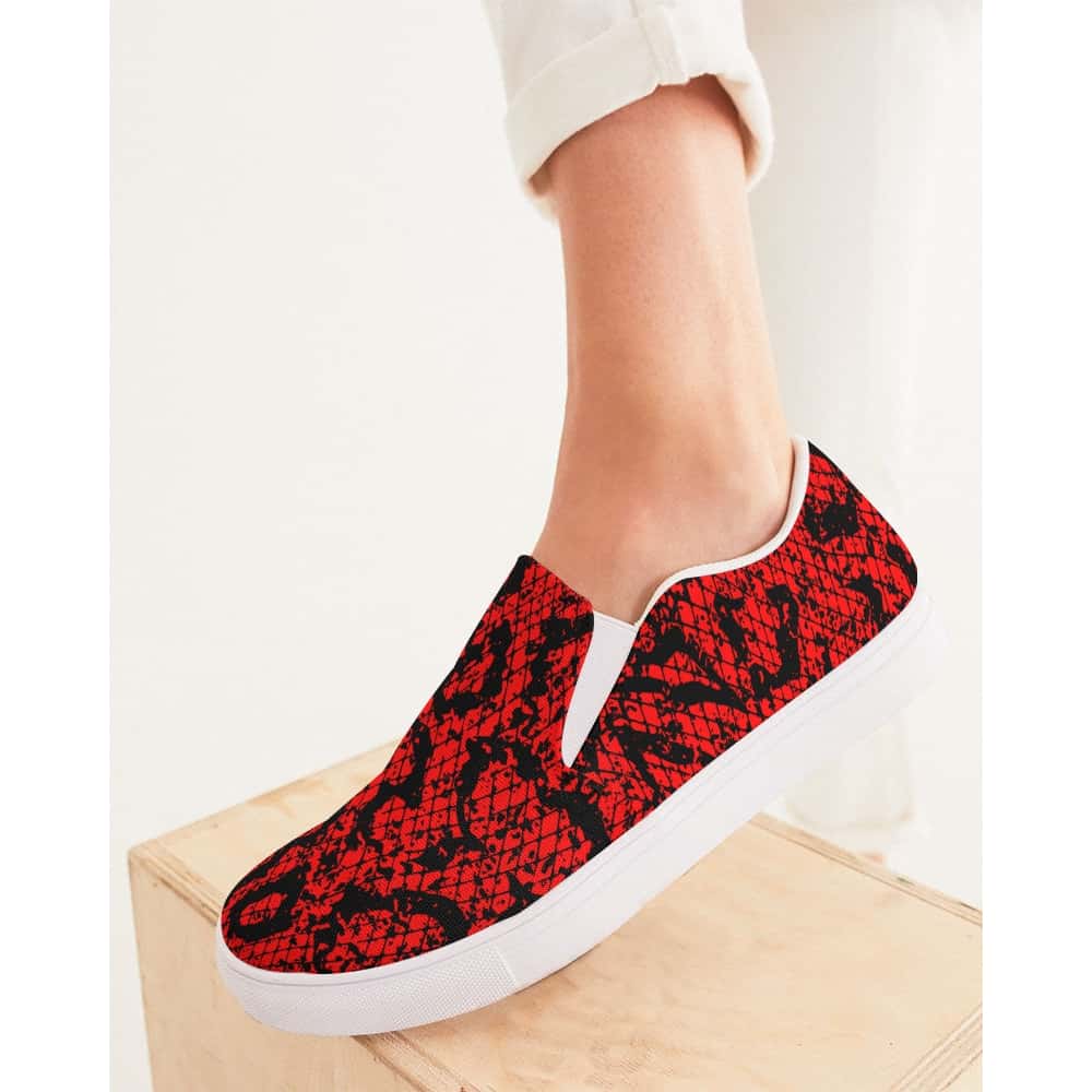 Red Snakeskin Pattern Slip - On Canvas Shoes - $64.99 Free