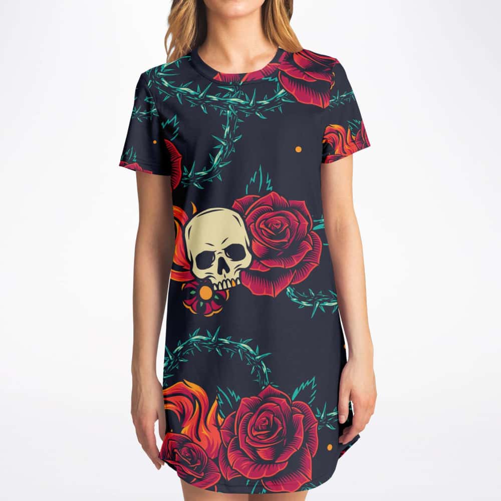 SKULL AND ROSES T - SHIRT DRESS - $39.99 Free Shipping