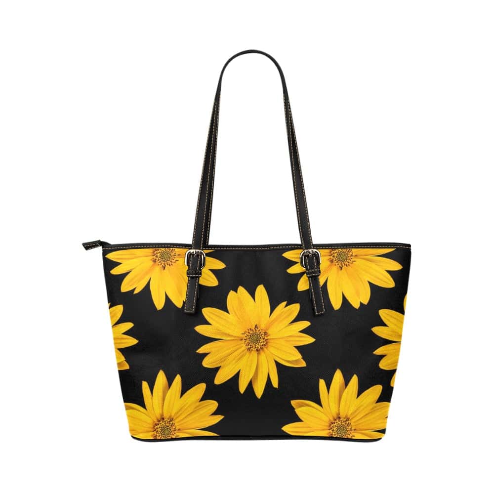 Yellow Flowers Leather Tote Bag Large - $64.99 Free Shipping
