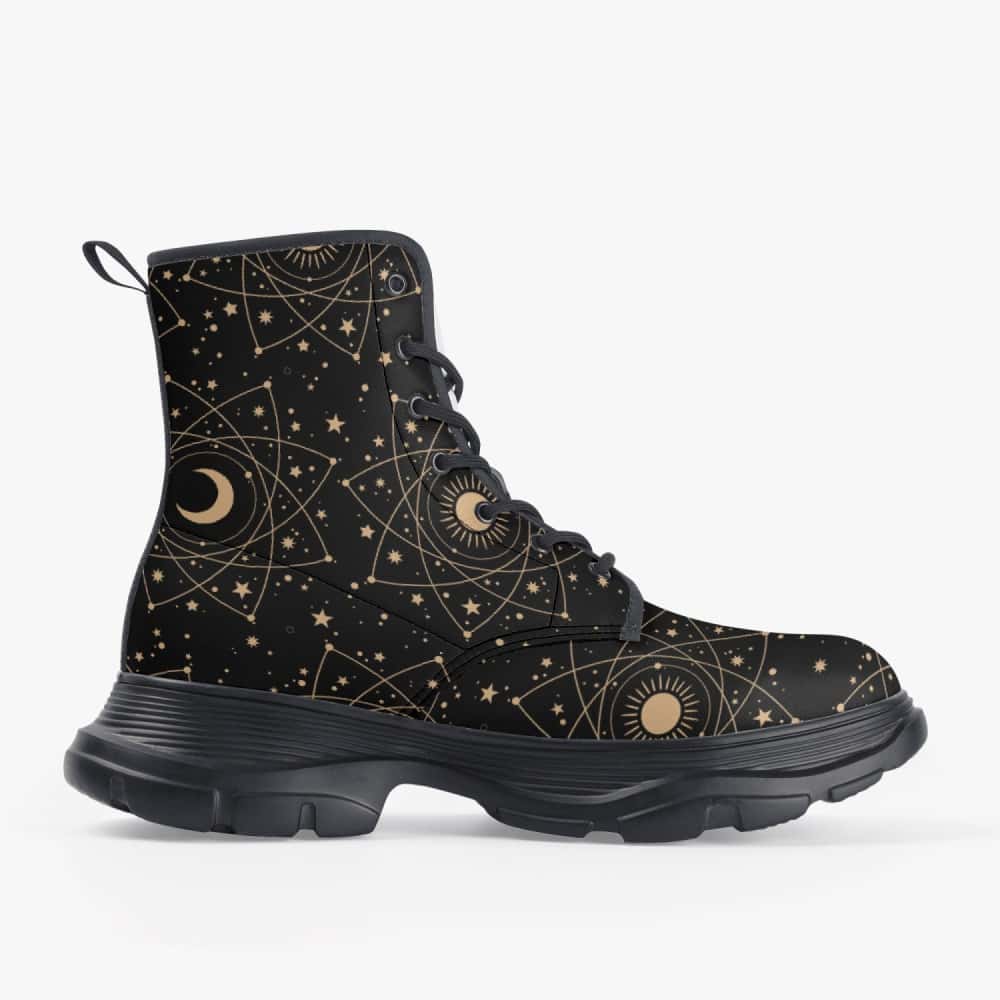 Astrological Pattern Vegan Leather Chunky Boots - $89.99 -