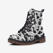 Black and White Dino Vegan Leather Boots