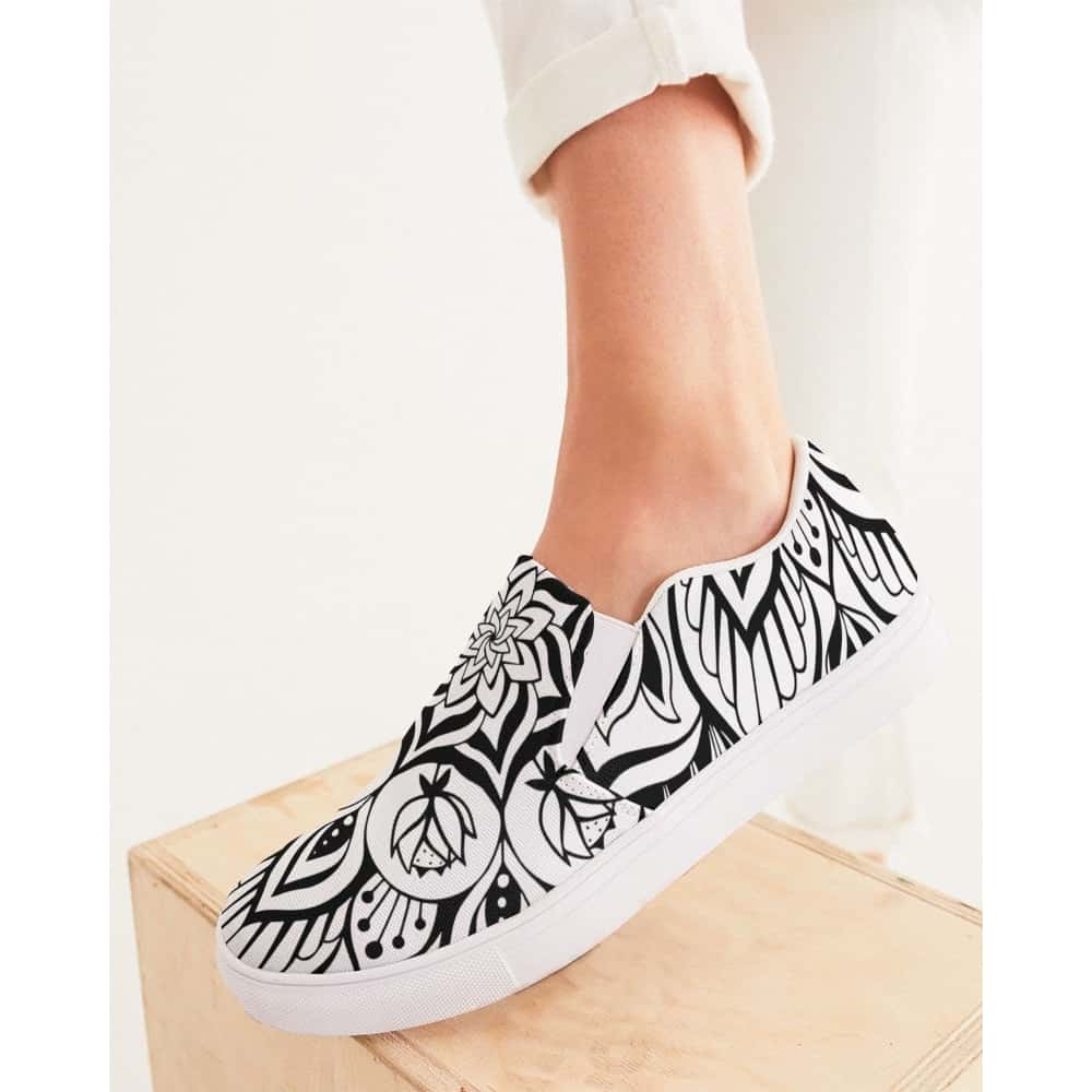 Black and White Mandala Slip-On Canvas Shoes - $64.99