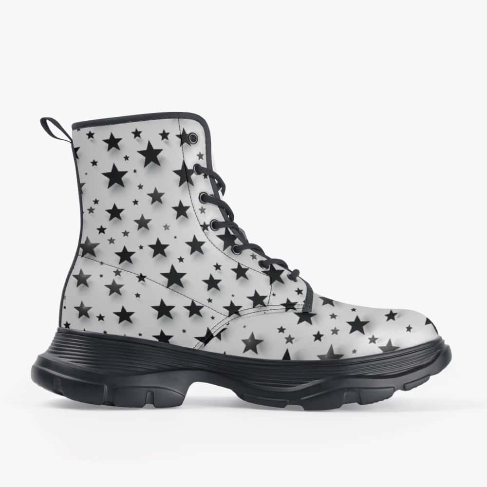 Black Stars Vegan Leather Chunky Boots - $84.99 - Free