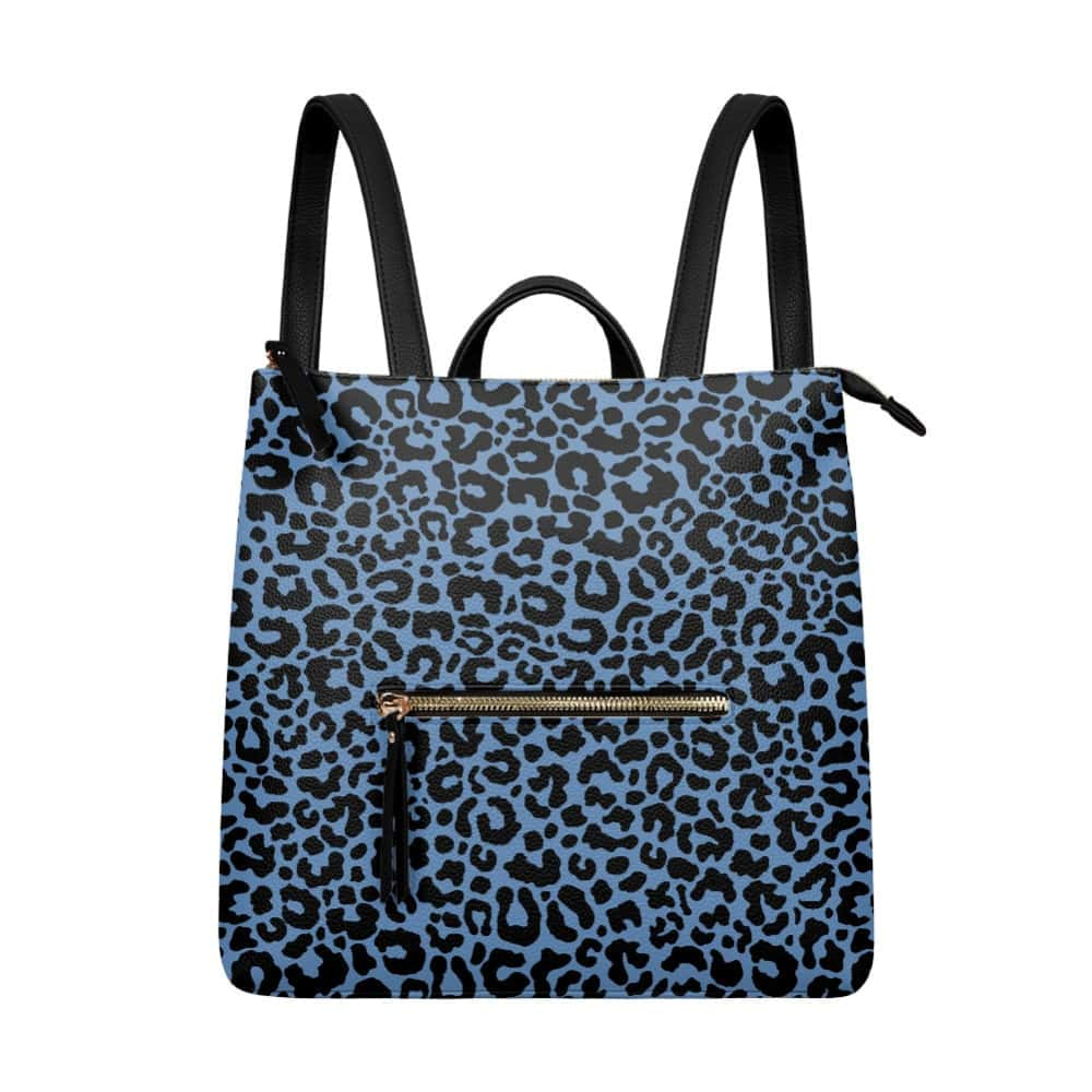 Blue Leopard Print PU Leather Backpack Purse - $64.99