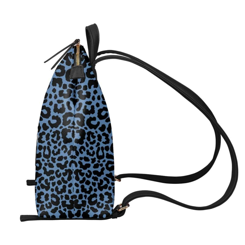 Blue Leopard Print PU Leather Backpack Purse - $64.99