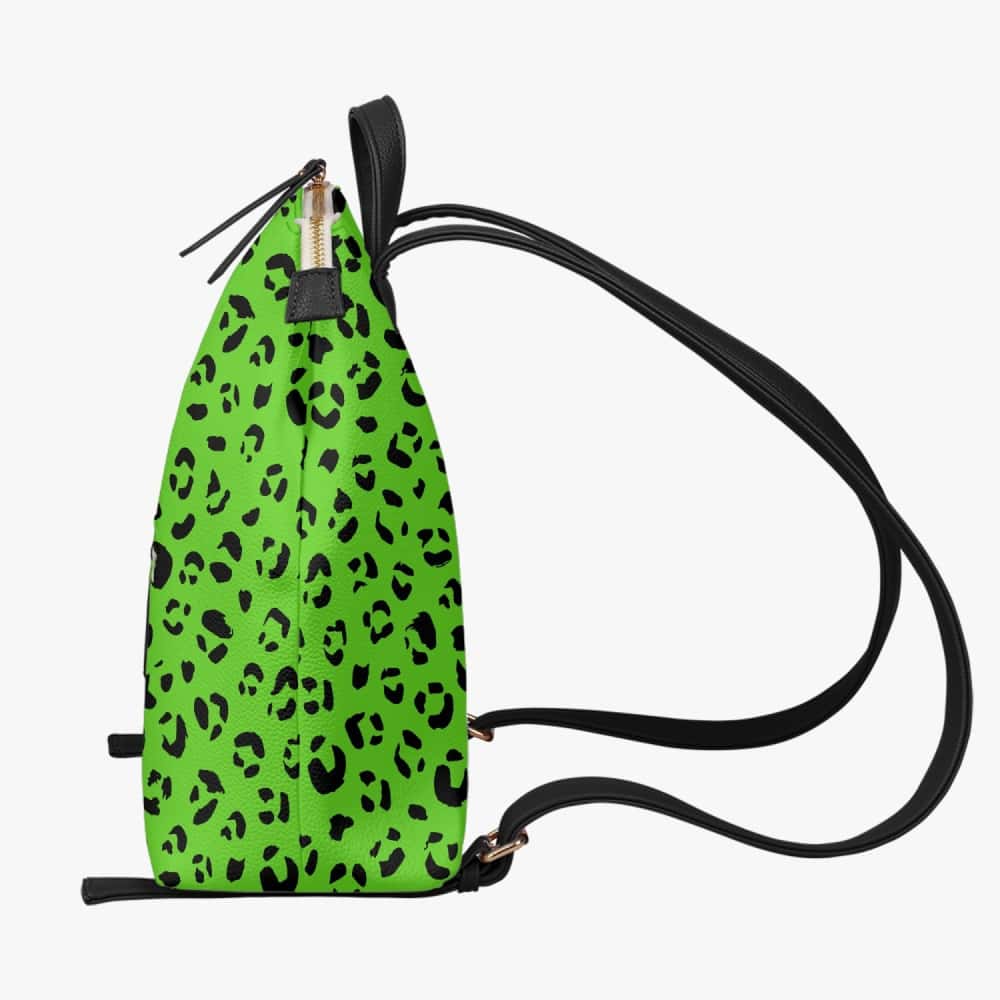 Bright Green Leopard Print PU Leather Backpack Purse -