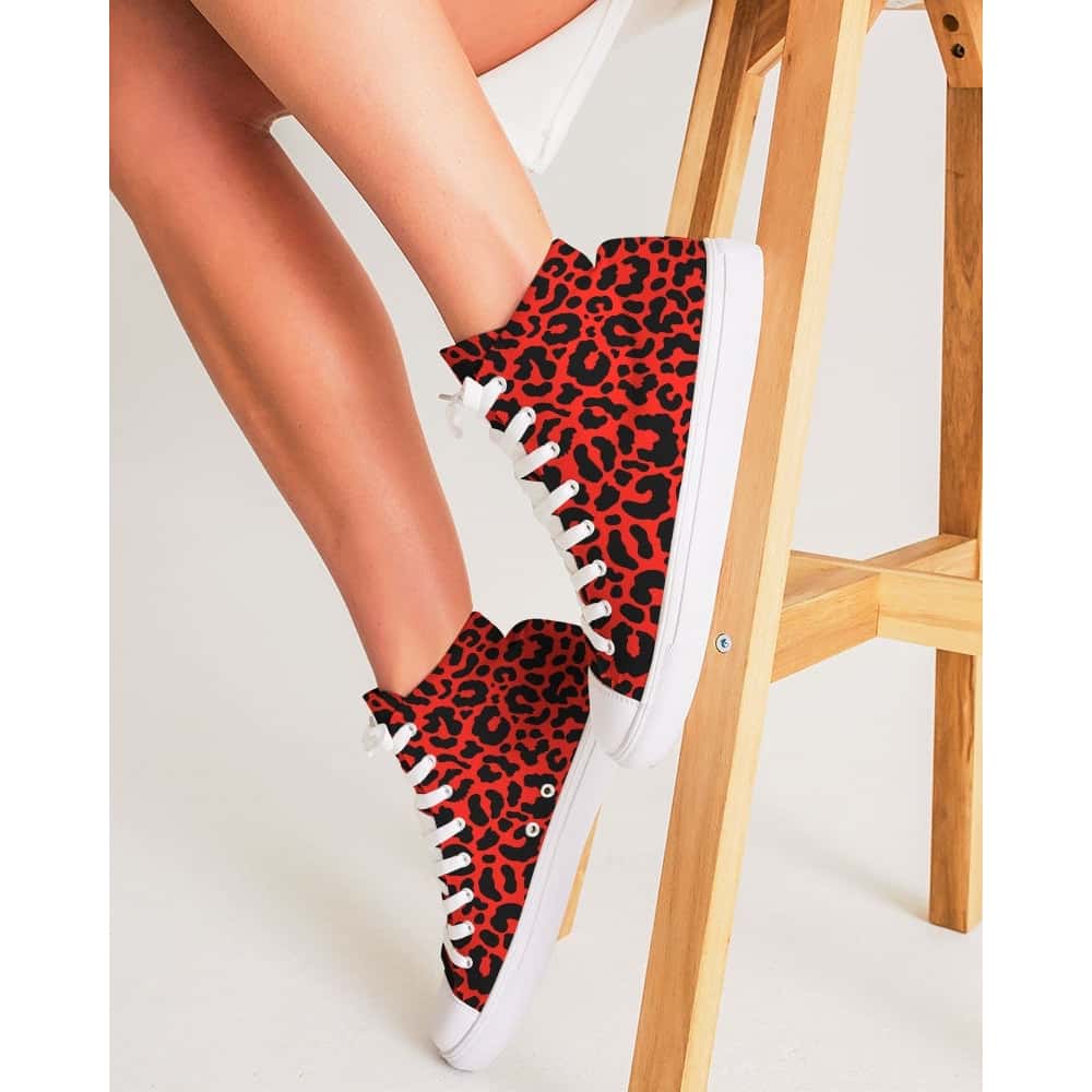 Bright Red Leopard Print Hightop Canvas Shoes - $74.99