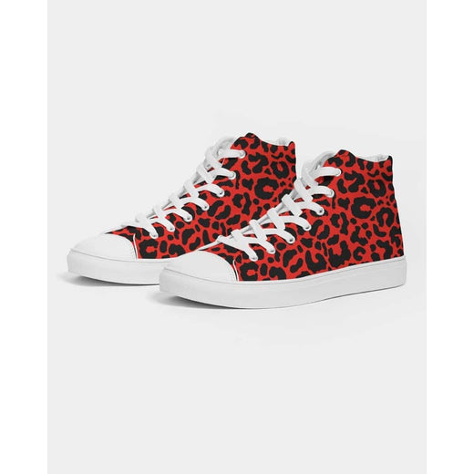 Bright Red Leopard Print Hightop Canvas Shoes