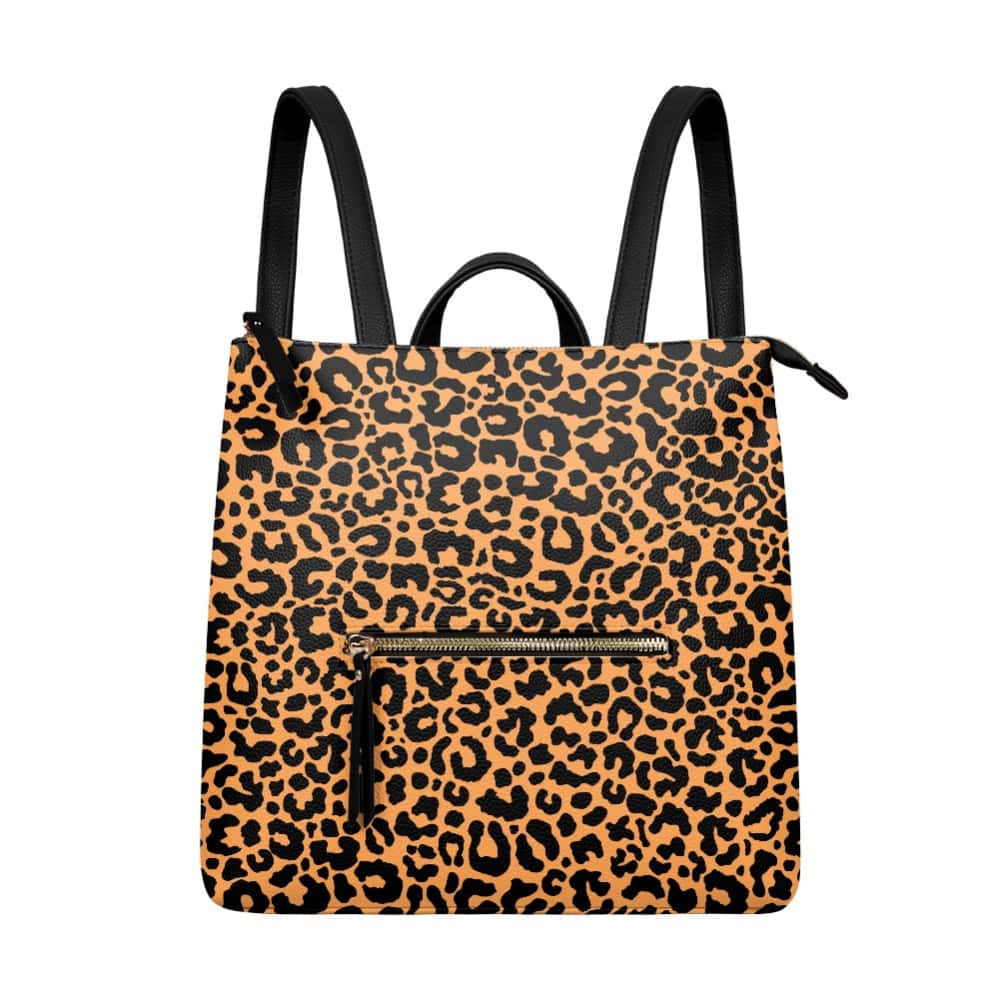Buff Orange and Yellow Cream Leopard PU Leather Backpack