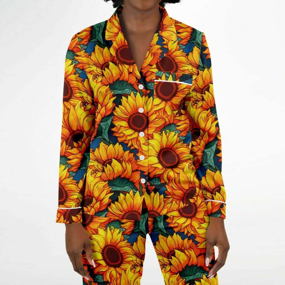 Cartoon Sunflower Satin Pajamas - $99.99 - Free Shipping