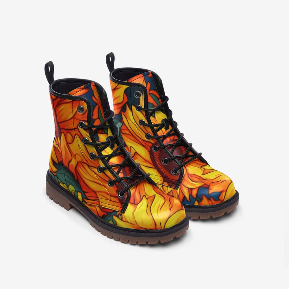 Cartoon Sunflowers Vegan Leather Boots - $99.99 - Free