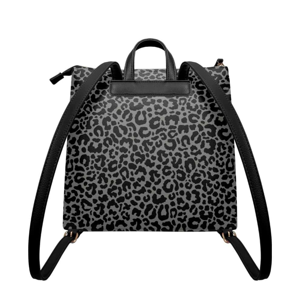 Charcoal Gray Leopard PU Leather Backpack Purse - $64.99