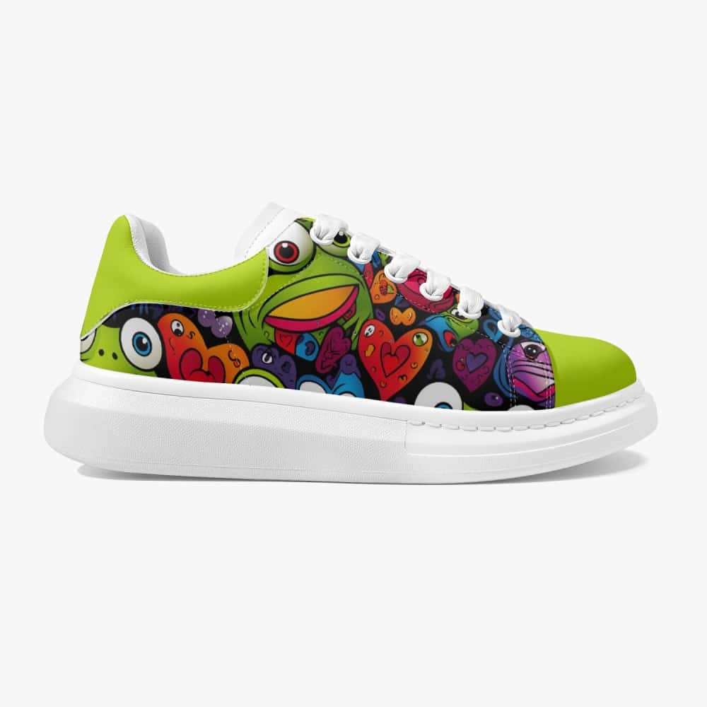 Crazy Frogs and Hearts Vegan Leather Oversized Sneakers -