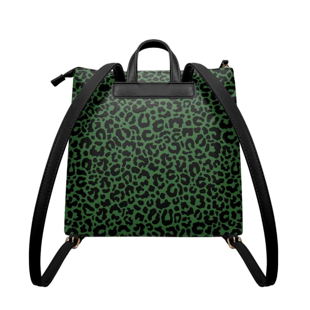 Dark Green Leopard PU Leather Backpack Purse - $64.99