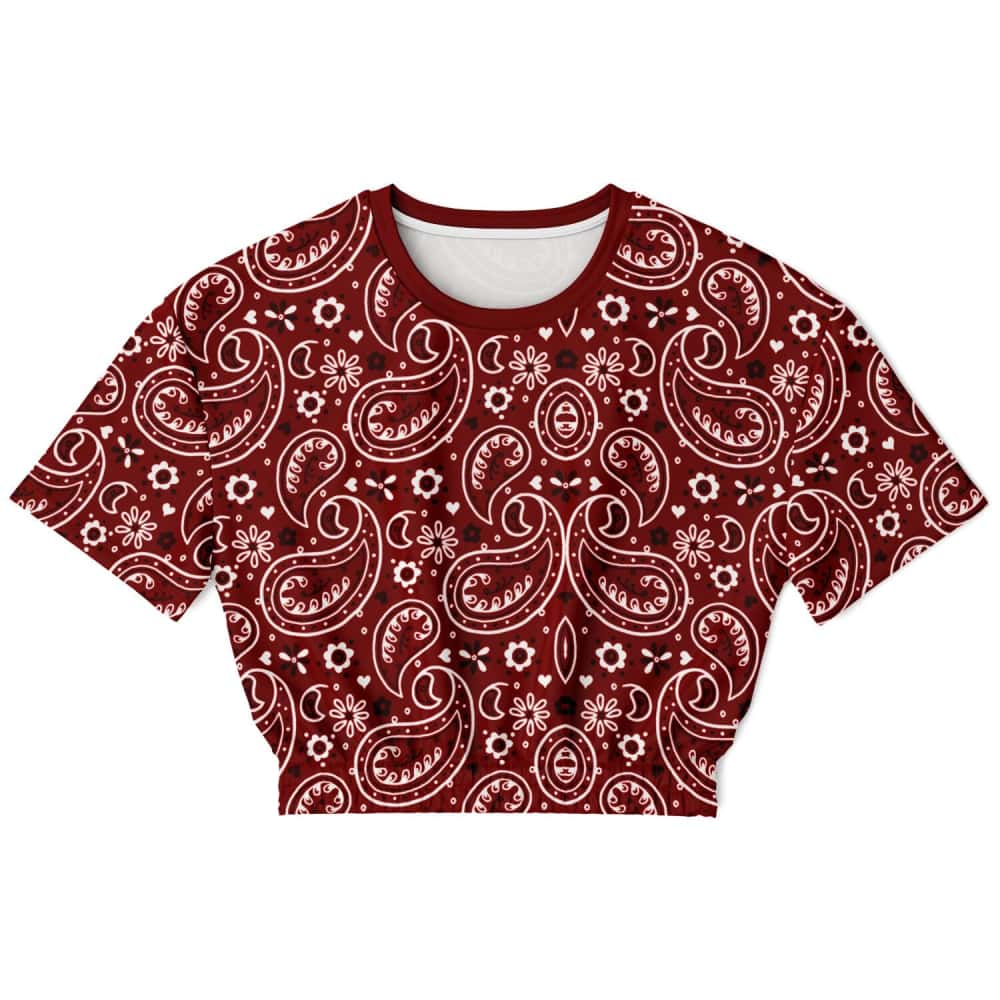 Dark Red Bandana Athletic Cropped Short Sleeve Sweatshirt