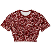 Dark Red Bandana Athletic Cropped Short Sleeve Sweatshirt