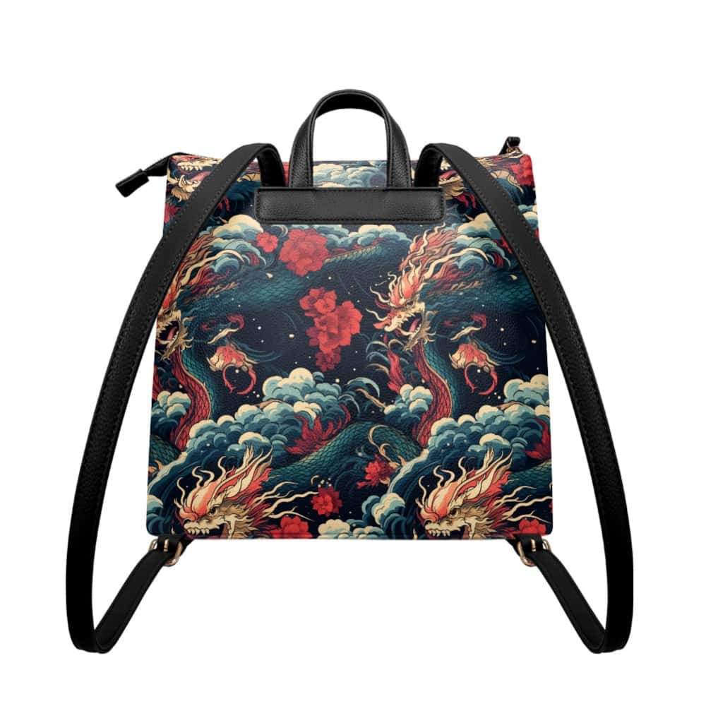 Dragons and Flowers PU Leather Backpack Purse - $64.99