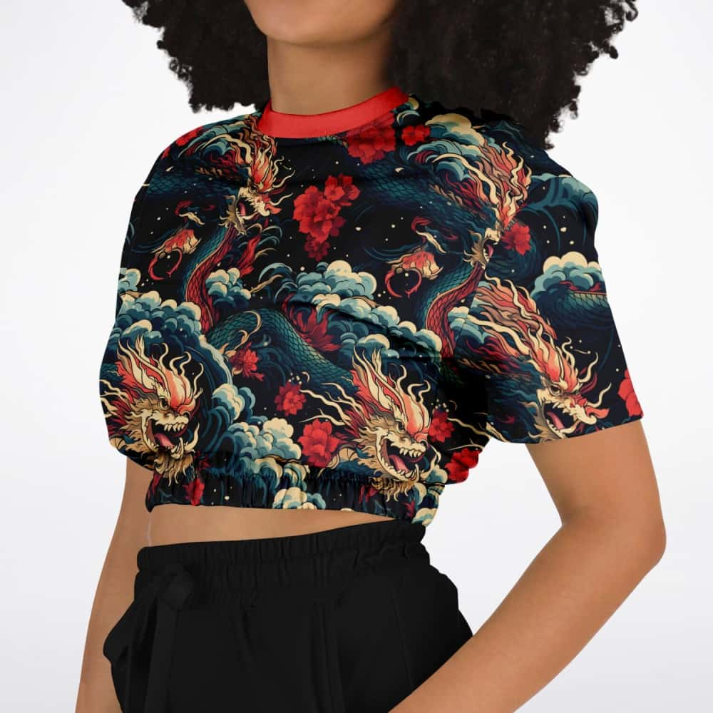 Dragons and Roses Athletic Cropped Short Sleeve Sweatshirt