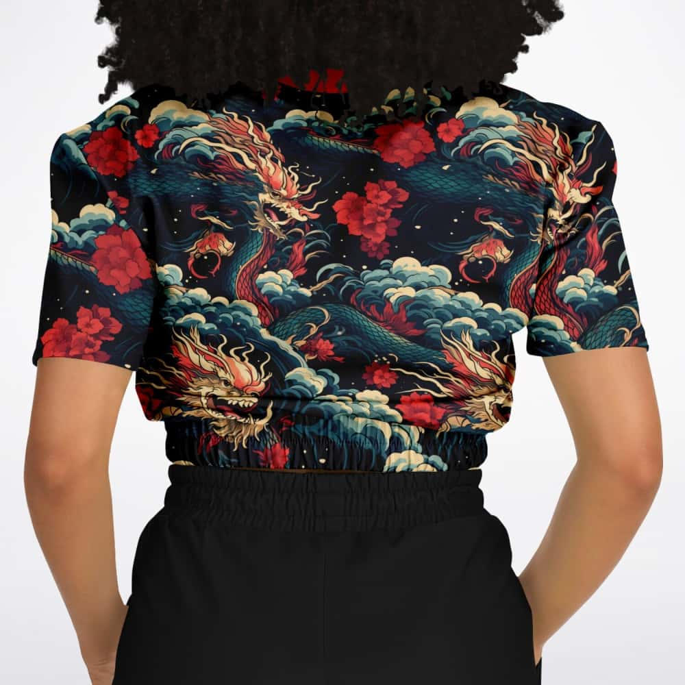 Dragons and Roses Athletic Cropped Short Sleeve Sweatshirt