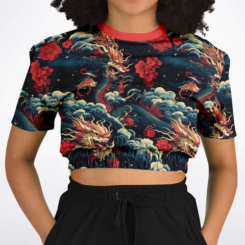 Dragons and Roses Athletic Cropped Short Sleeve Sweatshirt