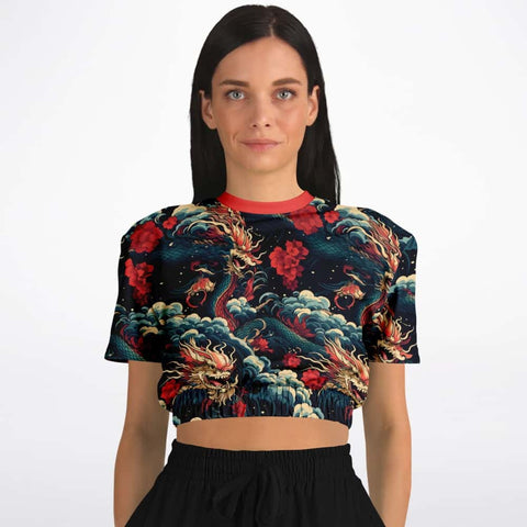 Dragons and Roses Athletic Cropped Short Sleeve Sweatshirt