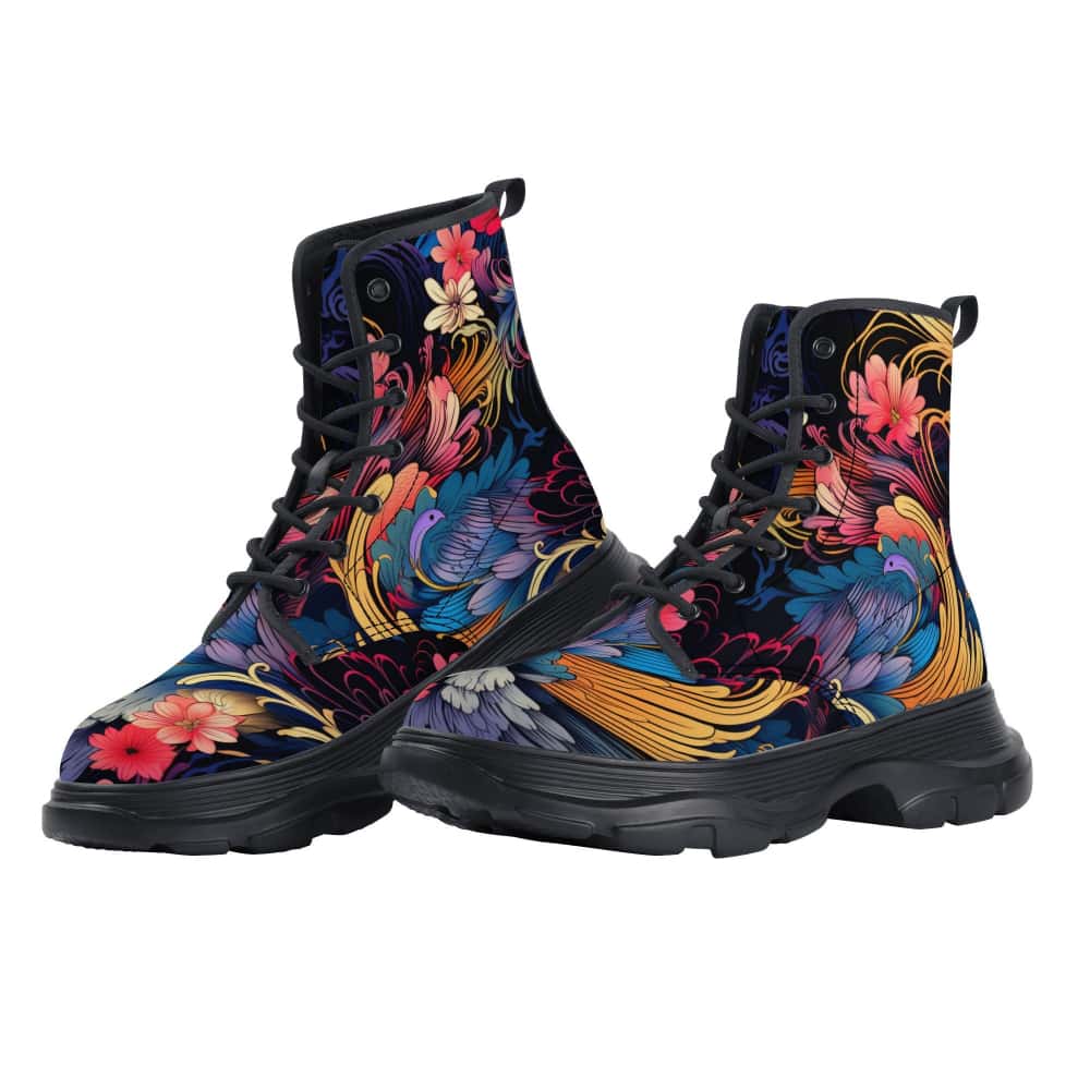 Feathers and Flowers Vegan Leather Chunky Boots - $84.99