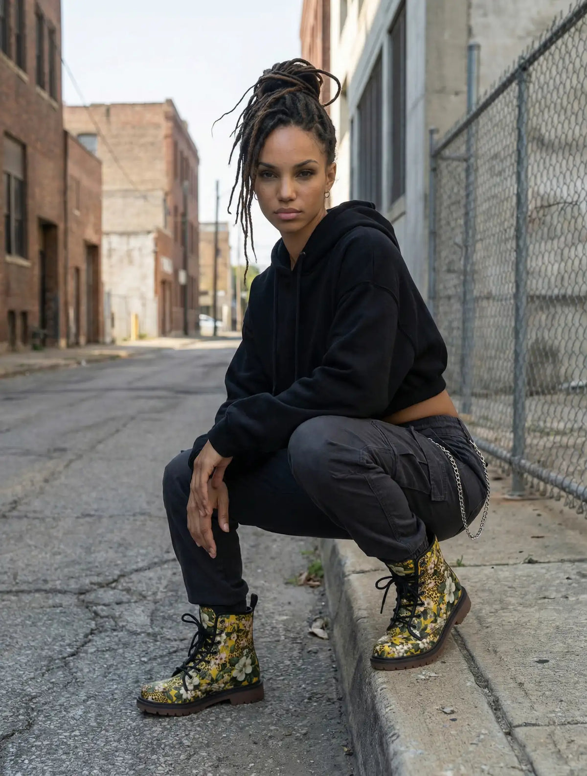 Floral-patterned yellow and green dr.