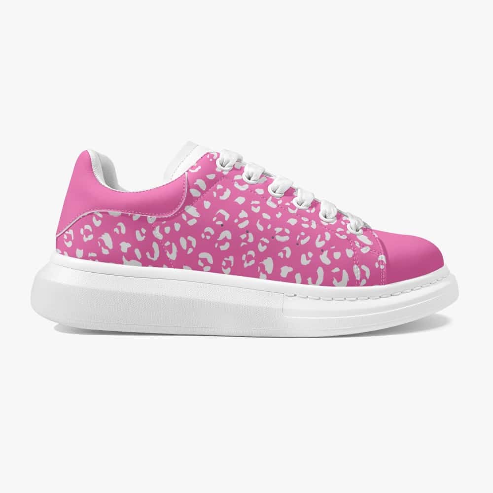 Hot Pink Leopard Print Oversized Vegan Leather Sneakers -