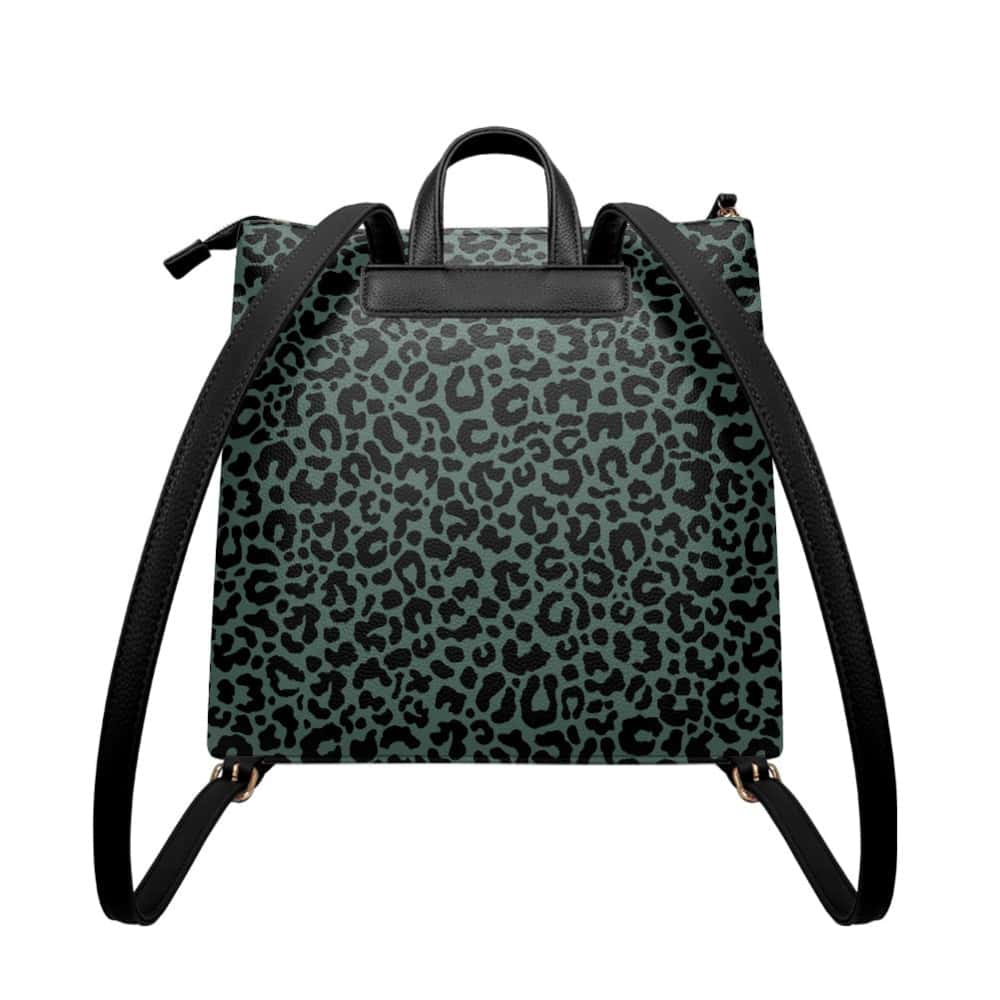 Hunter Green Leopard PU Leather Backpack Purse - $64.99